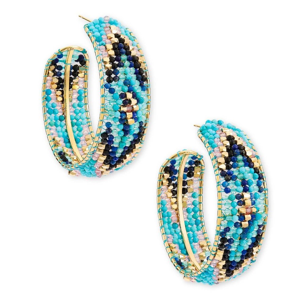 KENDRA SCOTT • Britt Gold Hoop Earrings in Blue Mix - Picture 11 of 13
